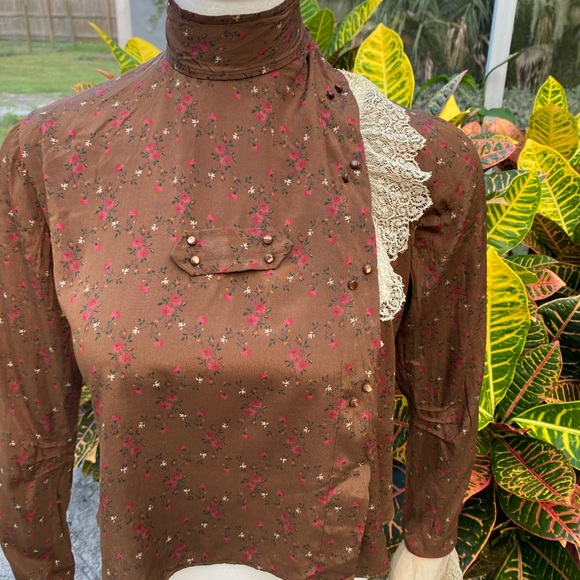 Antique Floral Silk Blouse Edwardian Lace S Delicate As Is - Picture 10 of 11